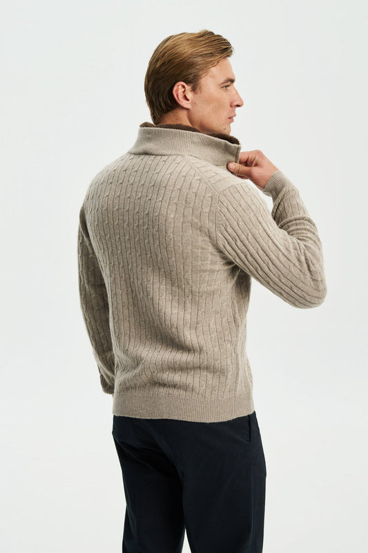 Davos Cable Zip Jumper with Fur Collar