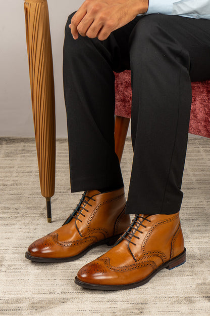 Ludlow Tan Brogue Chukka Boots