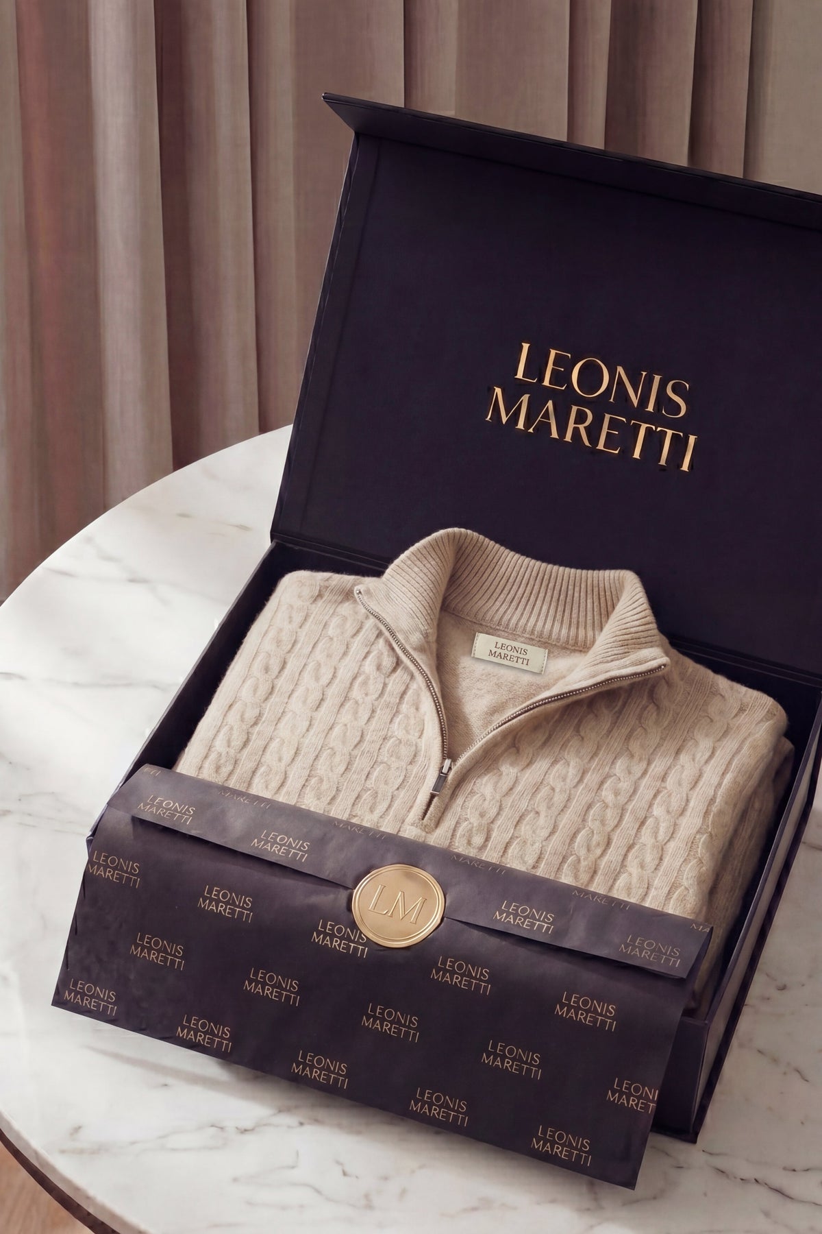Lerano Beige Cashmere Cable Half Zip