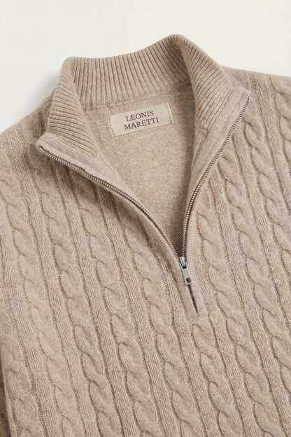 Lerano Beige Cashmere Cable Half Zip