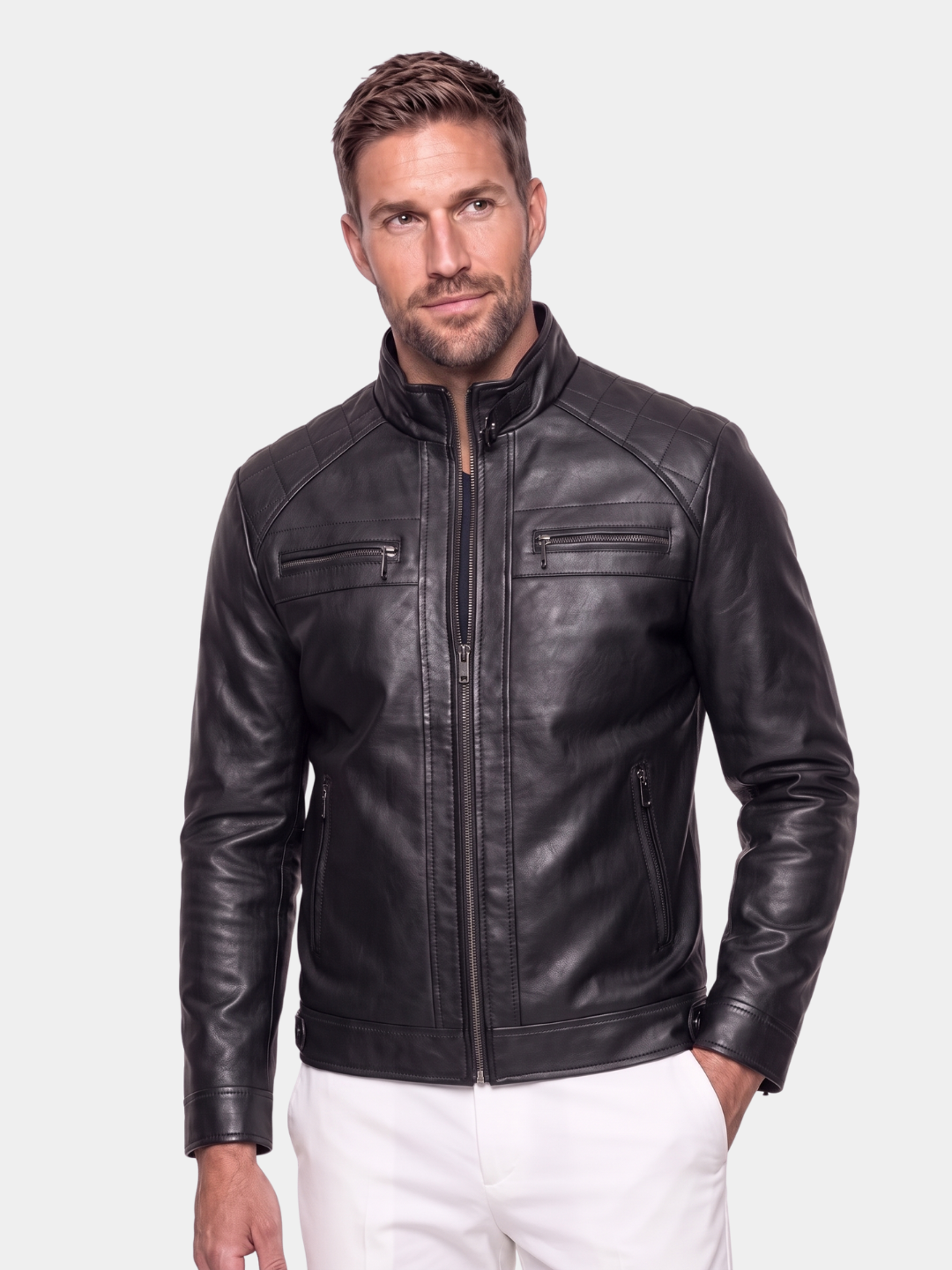 Vulcan Diamond-Stitch Leather Jacket