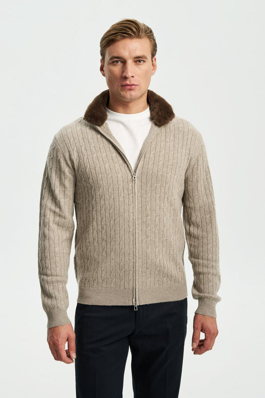 Davos Cable Zip Jumper with Fur Collar